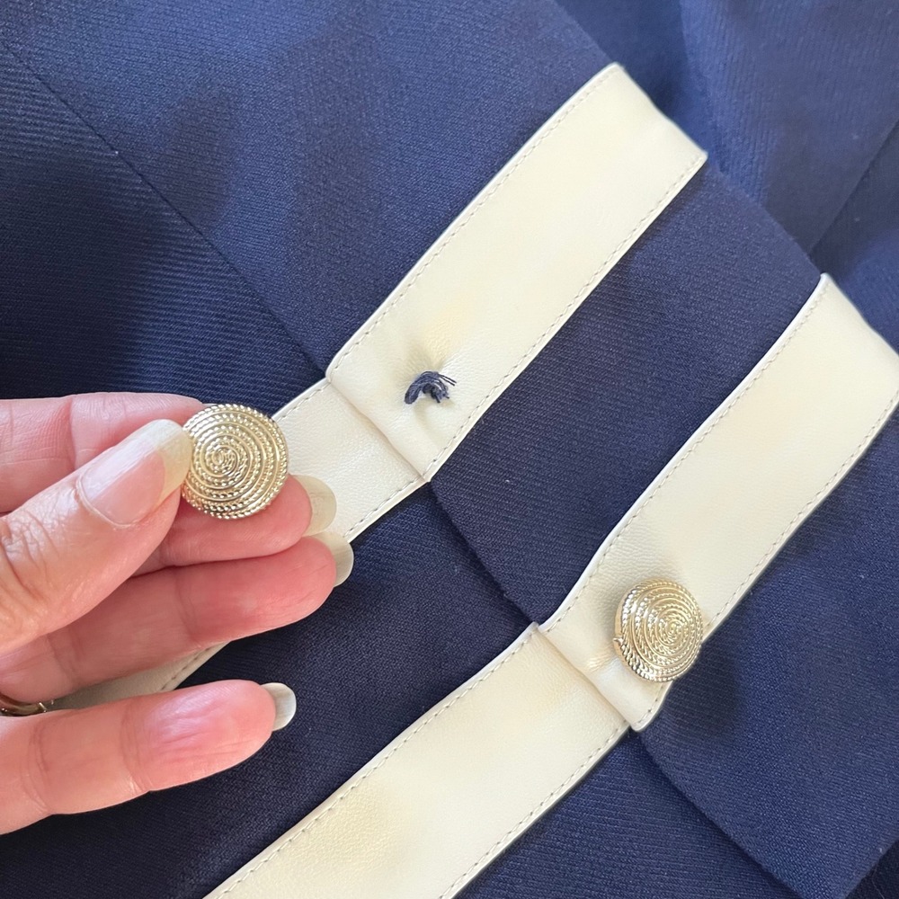 Kathy Ireland Blazer Women 1X Navy Blue Nautical Preppy Double Breasted Contrast - Picture 6 of 9